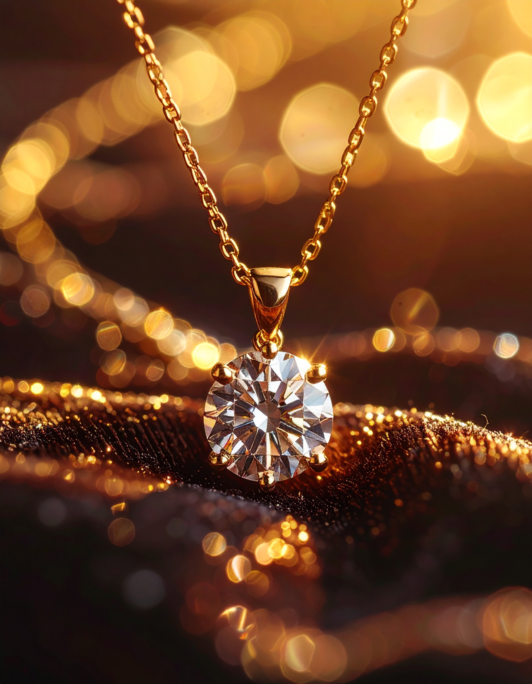 Stunning Gold Necklace with Central Diamond